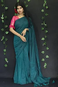 TURQUOISE HANDLOOM COTTON SAREE-thumb3