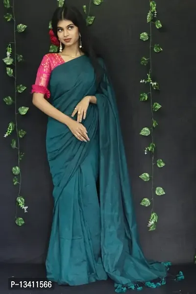 TURQUOISE HANDLOOM COTTON SAREE-thumb4