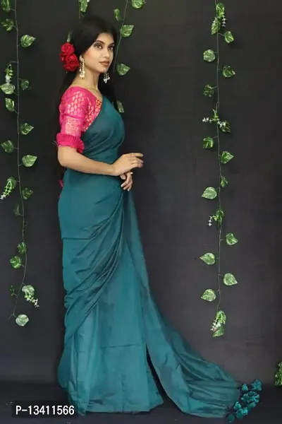 TURQUOISE HANDLOOM COTTON SAREE-thumb5