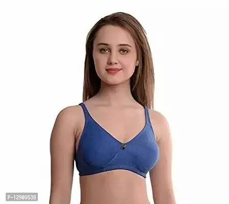 Stylish Blue Cotton Solid Bras For Women