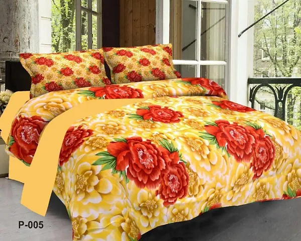 Printed Glace Cotton Double Bedsheet with 2 Pillow Covers