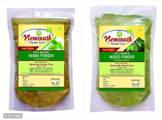Neminath Herbal Care 100% Natural Henna Leaves (Lawsonia Inermis) Indigo Leaves (Indigofera Tinctoria) Powder (Pack Of 2) (200 Grams)