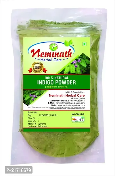 Indigo Leaves Powder For Hair | 100% Ayurvedic, Natural  Herbal | Organically Extracted (Indigofera Tinctoria) For Hair Colour and Herbal Care (Pack of 1) By Neminath Herbal Care (227 Grams)