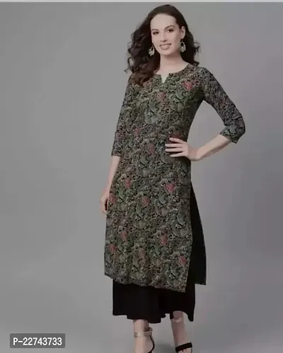 Contemporary Straight Black Printed Rayon Kurta For Women-thumb0