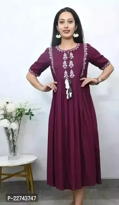 Contemporary Anarkali Purple Self Design Rayon Kurta For Women-thumb0