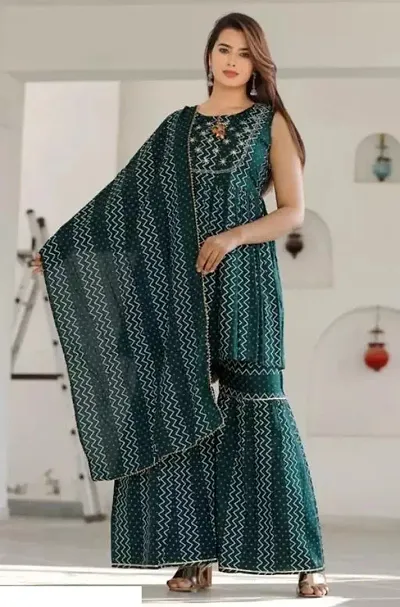 Rayon Printed Straight Kurta Palazzo with Dupatta