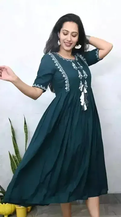 Contemporary Anarkali Self Design Rayon Kurta For Women