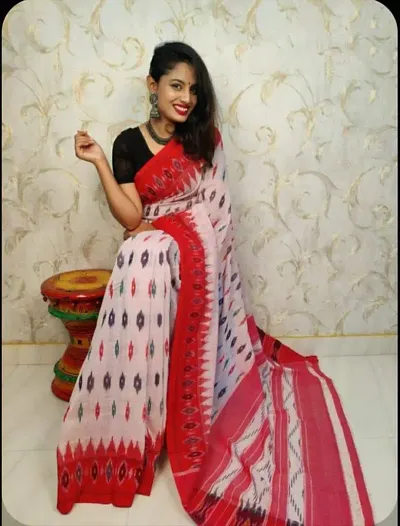 Glamorous Linen Saree with Blouse piece 