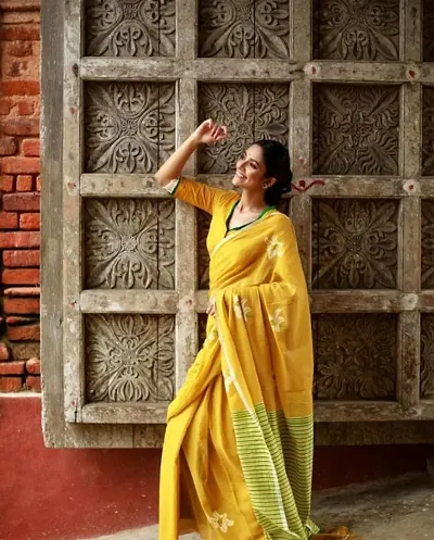 Classic Linen Solid Saree with Blouse piece