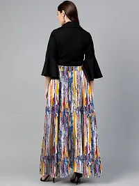 Rudra Fashion Women's Ready to Wear Silk Blend Solid Black Top with Rayon Long Multicolored Skirt Size:-XL-thumb1