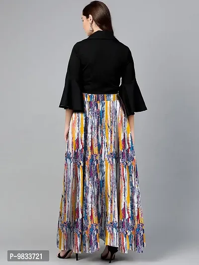 Rudra Fashion Women's Ready to Wear Silk Blend Solid Black Top with Rayon Long Multicolored Skirt Size:-XL-thumb2