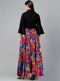 Rudra Fashion Women's Ready to Wear Silk Blend Solid Black Top with Rayon Long Pink Skirt Size:-XL-thumb2