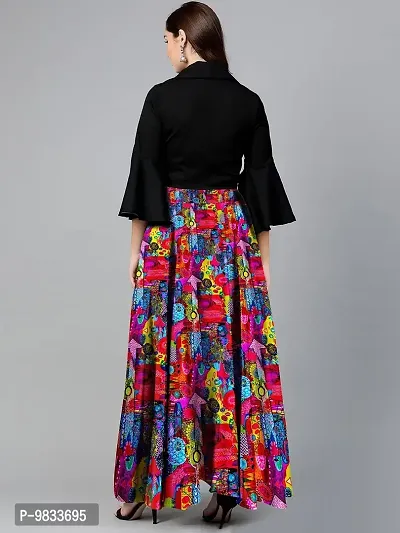 Rudra Fashion Women's Ready to Wear Silk Blend Solid Black Top with Rayon Long Pink Skirt Size:-XL-thumb3