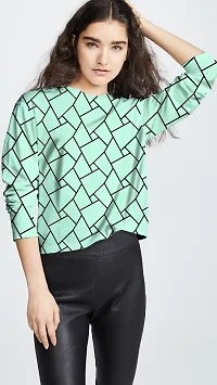 RUDRA FASHION MART Women's Lycra Printed Full Sleeves Round Neck Regular Fit T-Shirt/Tee (Small, Light Green)-thumb1