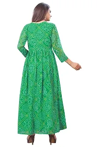 Rudra Fashion Mart Bandhani Women Georgette Printed Anarkali Kurta, Long Kurti Women Top Dress (Medium, Green)-thumb2