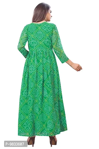 Rudra Fashion Mart Bandhani Women Georgette Printed Anarkali Kurta, Long Kurti Women Top Dress (Medium, Green)-thumb3