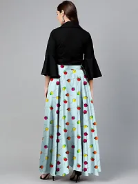 Rudra Fashion Women's Ready to Wear Silk Blend Solid Black Top with Rayon Long Yellow Skirt Size:-M-thumb1