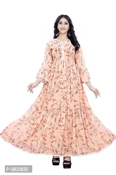 Trendy Gown Maxi Long Dress, Latest Georgette Long Ethnic Anarkali Gown for Women and Girls (Medium, Peach)-thumb0