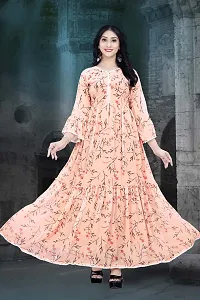 Trendy Gown Maxi Long Dress, Latest Georgette Long Ethnic Anarkali Gown for Women and Girls (XX-Large, Peach)-thumb1