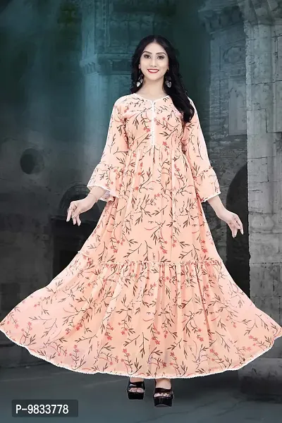 Trendy Gown Maxi Long Dress, Latest Georgette Long Ethnic Anarkali Gown for Women and Girls (XX-Large, Peach)-thumb2