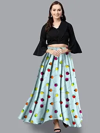 Rudra Fashion Women's Ready to Wear Silk Blend Solid Black Top with Rayon Long Yellow Skirt Size:-M-thumb2