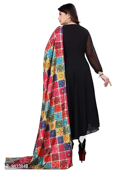 Rudra Fashion Mart Women Anarkali Long Solid Black Kurti Gown With Printed Dupatta Kurta, Latest Georgette Long Ethnic Gown Top Dress For Women And Girls-thumb5