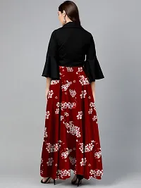 Rudra Fashion Women's Ready to Wear Silk Blend Solid Black Top with Rayon Long Red Skirt Size:-XL-thumb1