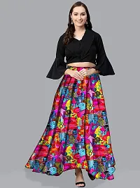 Rudra Fashion Women's Ready to Wear Silk Blend Solid Black Top with Rayon Long Pink Skirt Size:-XL-thumb1