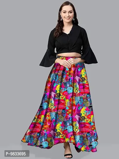 Rudra Fashion Women's Ready to Wear Silk Blend Solid Black Top with Rayon Long Pink Skirt Size:-XL-thumb2