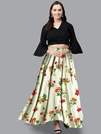 Rudra Fashion Women's Ready to Wear Silk Blend Solid Black Top with Rayon Long Light Green Skirt Size:-L-thumb2