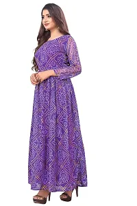 Rudra Fashion Mart Bandhani Women Georgette Printed Anarkali Kurta, Long Kurti Women Top Dress (X-Large, Purple)-thumb1