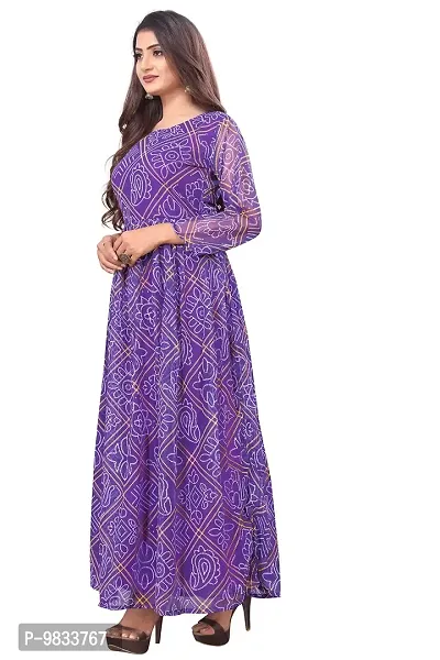 Rudra Fashion Mart Bandhani Women Georgette Printed Anarkali Kurta, Long Kurti Women Top Dress (X-Large, Purple)-thumb2