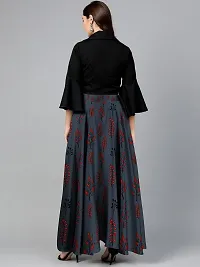 Rudra Fashion Women's Ready to Wear Silk Blend Solid Black Top with Rayon Long Black Skirt Size:-M-thumb2