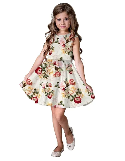 RUDRA FASHION MART Girls Casual Dress Kids Floral Digitally Printed Satin Lycra Blend Sleeveless Frock Party Dress Casual Dress for 2-6 Years Kids