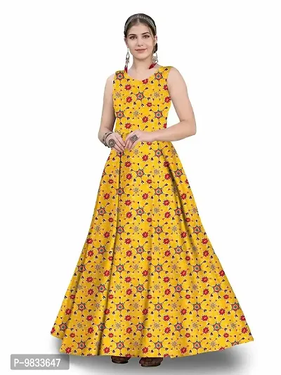 Rudra Fashion Mart Women Premium Moss Satin Kurti Long Kurta Dress Digital Printed Gown Anarkali Casual Kurti Sleevless Kurti For Women  Girls