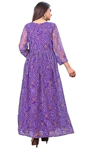 Rudra Fashion Mart Bandhani Women Georgette Printed Anarkali Kurta, Long Kurti Women Top Dress (X-Large, Purple)-thumb2