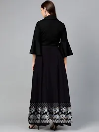 Rudra Fashion Women's Ready to Wear Silk Blend Solid Black Top with Rayon Long Black Skirt Size:-L-thumb1
