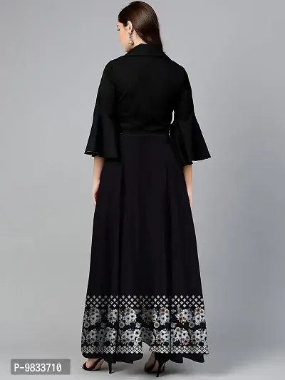 Rudra Fashion Women's Ready to Wear Silk Blend Solid Black Top with Rayon Long Black Skirt Size:-L-thumb2