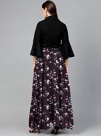 Rudra Fashion Women's Ready to Wear Silk Blend Solid Black Top with Rayon Long Purple Skirt Size:-XL-thumb1