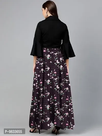 Rudra Fashion Women's Ready to Wear Silk Blend Solid Black Top with Rayon Long Purple Skirt Size:-XL-thumb2