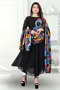 RUDRA FASHION MART Women's Anarkali Long Solid Black Kurti Gown with Printed Dupatta Kurta, Latest Georgette Long Ethnic Gown Top Dress for Women and Girls-thumb3