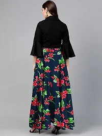 Rudra Fashion Women's Ready to Wear Silk Blend Solid Black Top with Rayon Long Black & Green Skirt Size:-M-thumb1