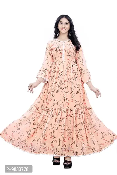 RUDRA FASHION MART Women's Gown Maxi Long Dress, Latest Georgette Long Ethnic Anarkali Gown for Women and Girls (XX-Large, Peach)