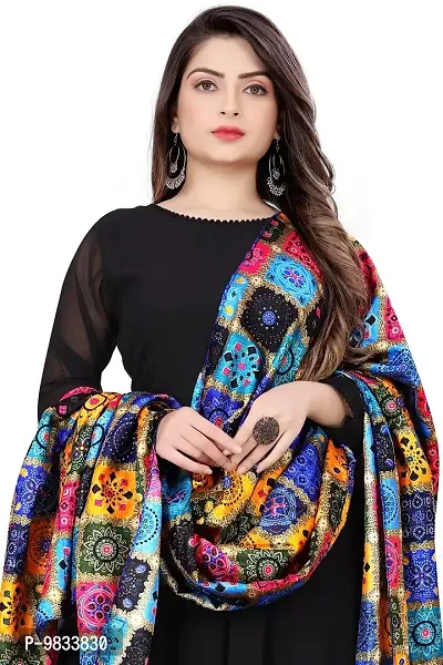 Rudra Fashion Mart Women Anarkali Long Solid Black Kurti Gown With Printed Dupatta Kurta, Latest Georgette Long Ethnic Gown Top Dress For Women And Girls (Xx-Large, Jumping Blue)-thumb2