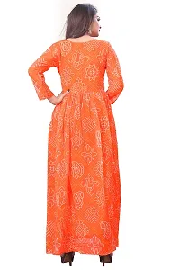 Rudra Fashion Mart Bandhani Women Georgette Printed Anarkali Kurta, Long Kurti Women Top Dress (Medium, Orange)-thumb2