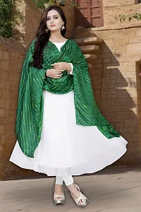 Rudra Fashion Mart Women Georgette Gown With Fancy Digital Print Dupatta Solid White Kurta Kurti And Dupatta Set Ethnic Dresses For Girls (Medium, Green)-thumb3