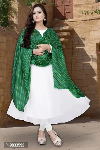 Rudra Fashion Mart Women Georgette Gown With Fancy Digital Print Dupatta Solid White Kurta Kurti And Dupatta Set Ethnic Dresses For Girls (Medium, Green)-thumb4