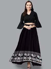 Rudra Fashion Women's Ready to Wear Silk Blend Solid Black Top with Rayon Long Black Skirt Size:-L-thumb2