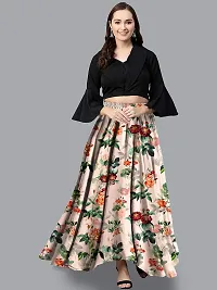 Rudra Fashion Women's Ready to Wear Silk Blend Solid Black Top with Rayon Long Multicolored Skirt Size:-XL-thumb2