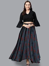 Rudra Fashion Women's Ready to Wear Silk Blend Solid Black Top with Rayon Long Black Skirt Size:-M-thumb1